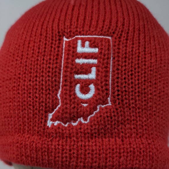 CLIF Bar Men's Knit Beanie Hat Red Embroidered Logo 100% Acrylic - Picture 4 of 13